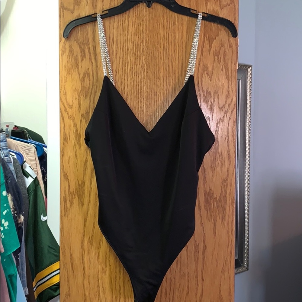 Black Rhinestone Bodysuit